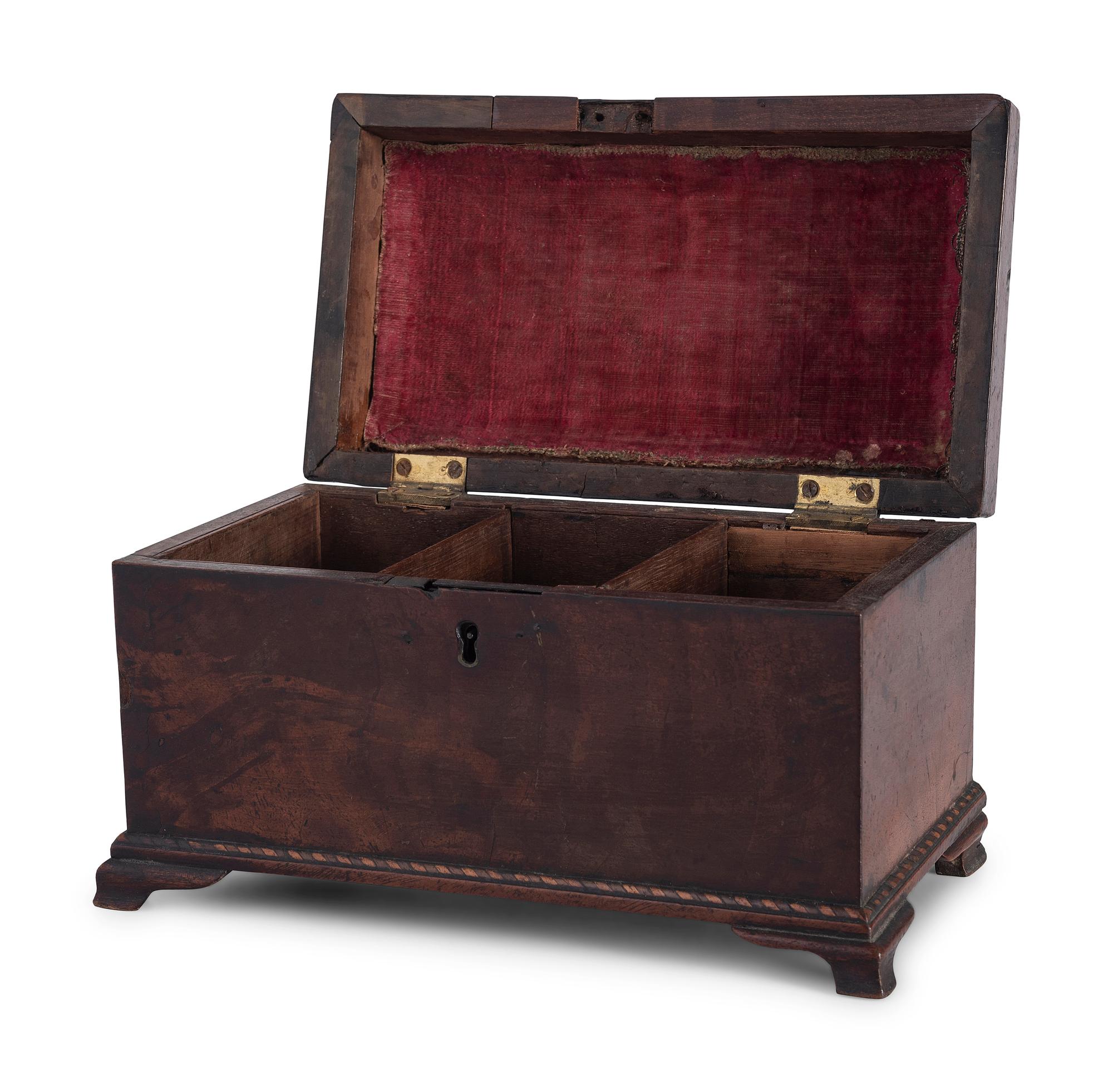 A George III Barberpole Inlaid Walnut Tea Caddy