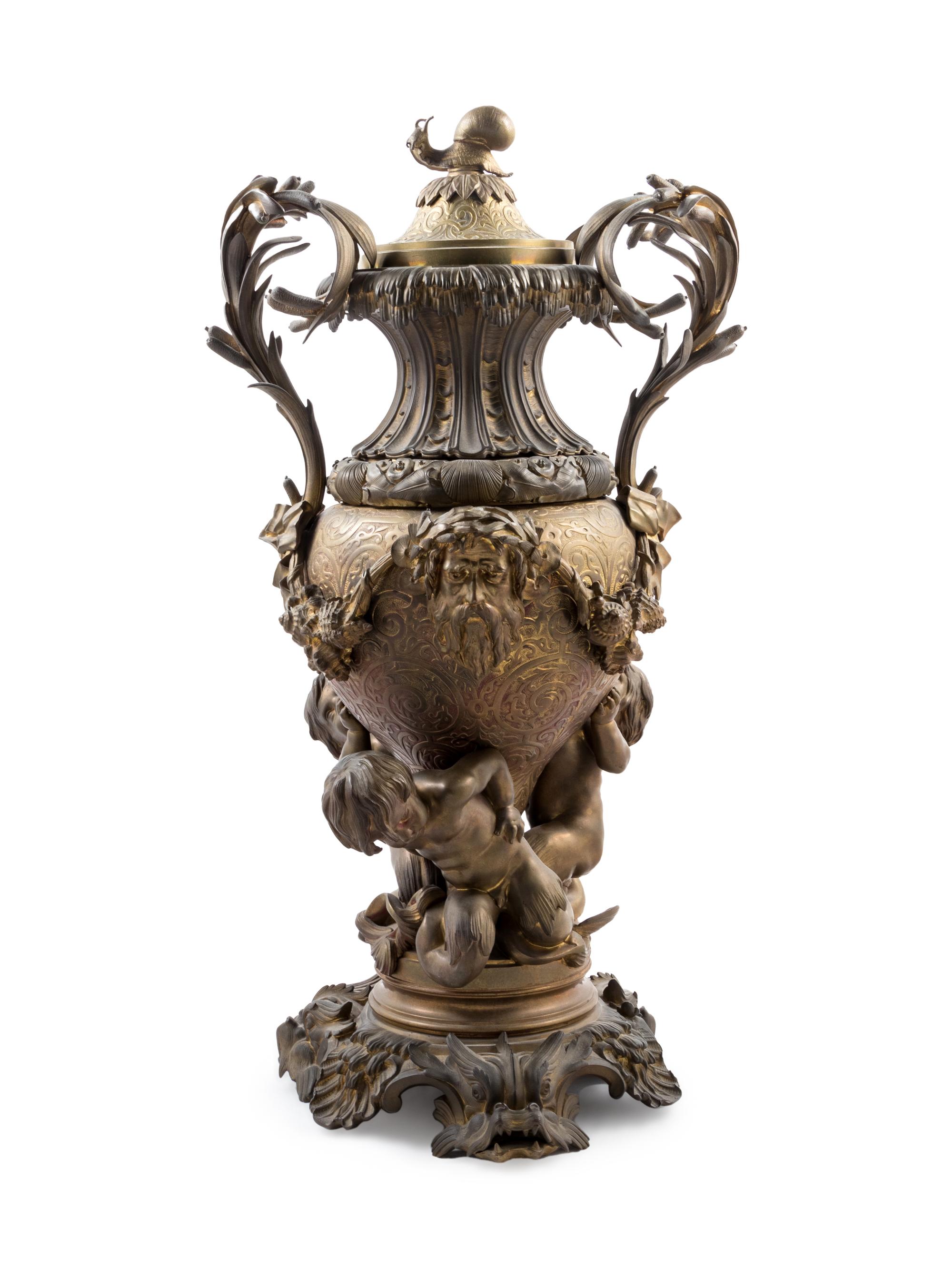 A Napoleon III Style Gilt Bronze Covered Urn