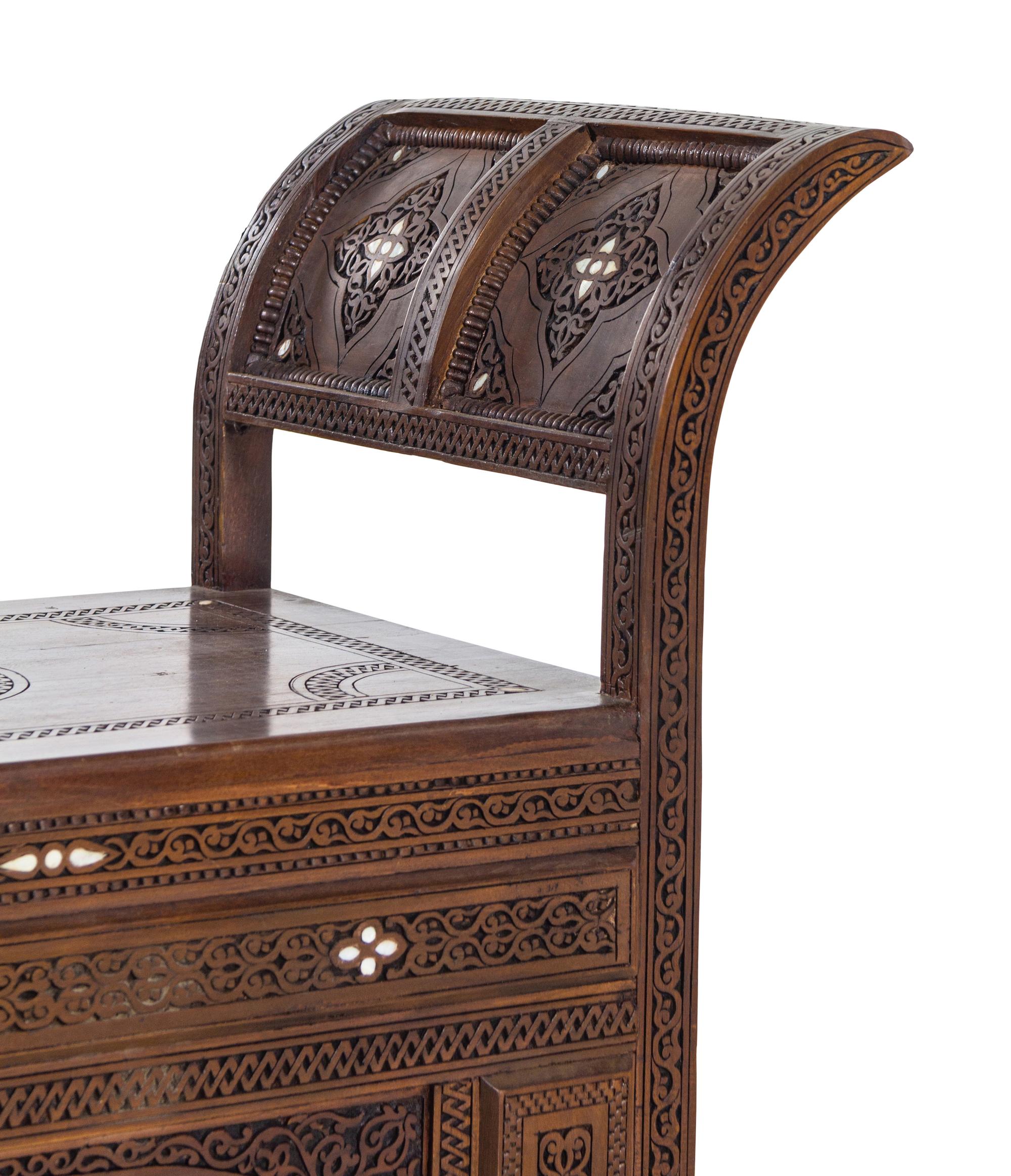 A Pair of Syrian Mother-of-Pearl Inlaid Walnut Benches
