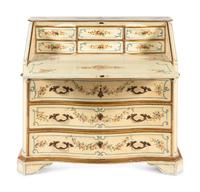 A Venetian Style Painted and Parcel-Gilt Slant-Front Bureau and Matching Hanging Vitrine
