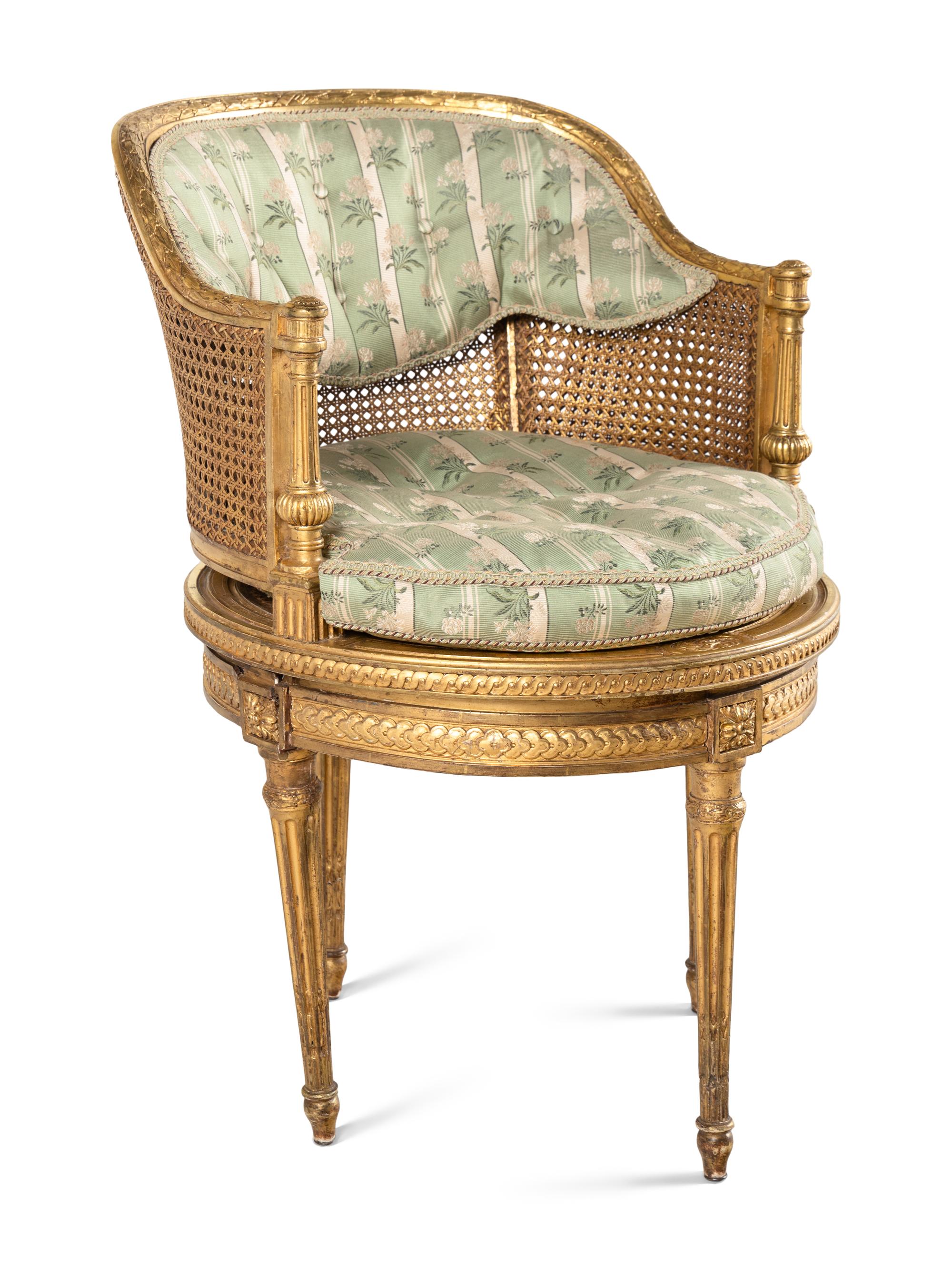 A Louis XVI Style Giltwood Bureau Bergère