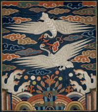 Five Korean Embroidered Silk 'Crane' Civil Official Rank Badges, Joseon Dynasty, 19th Century — 朝鮮王朝 文官鶴紋補子五件