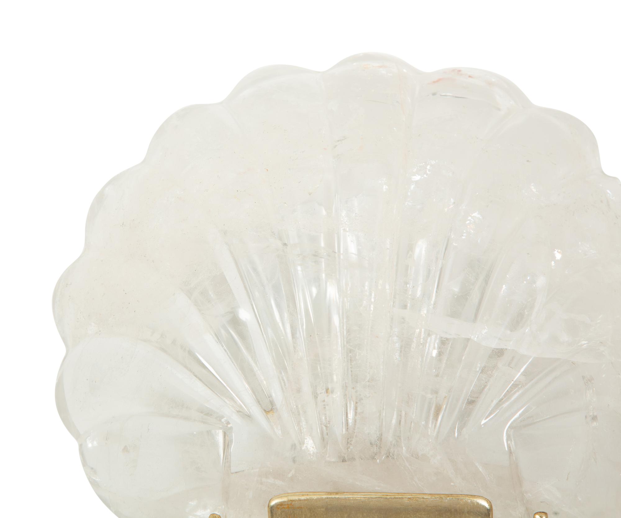 A Pair of Paul Ferrante Carved Rock Crystal and Silver Shell Sconces