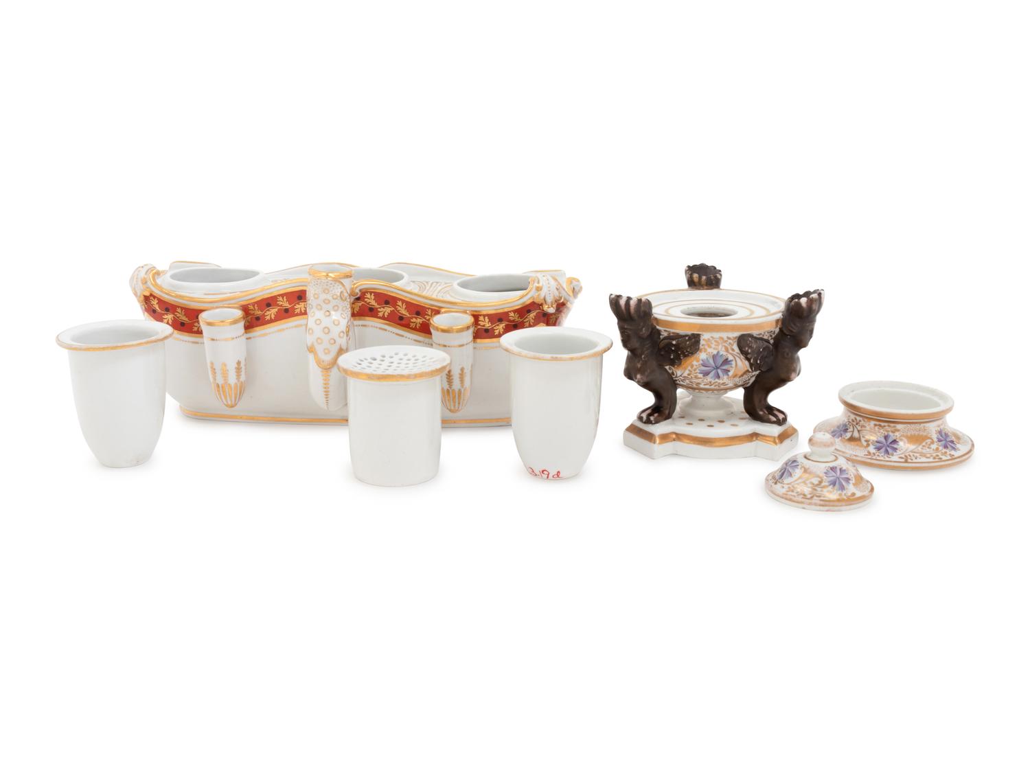 A Flight & Barr Polychrome and Parcel-Gilt Porcelain Standish