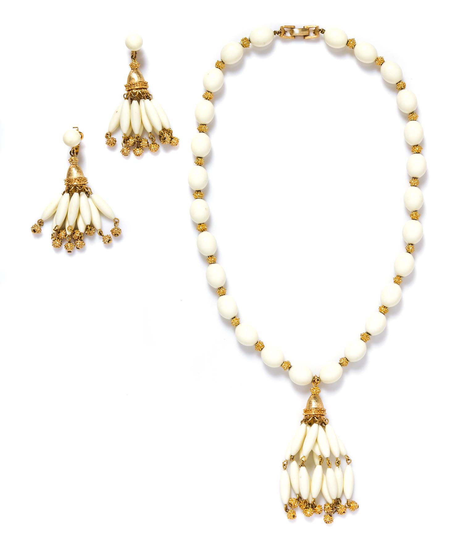 A Trifari Cream Bead Demi-Parure,