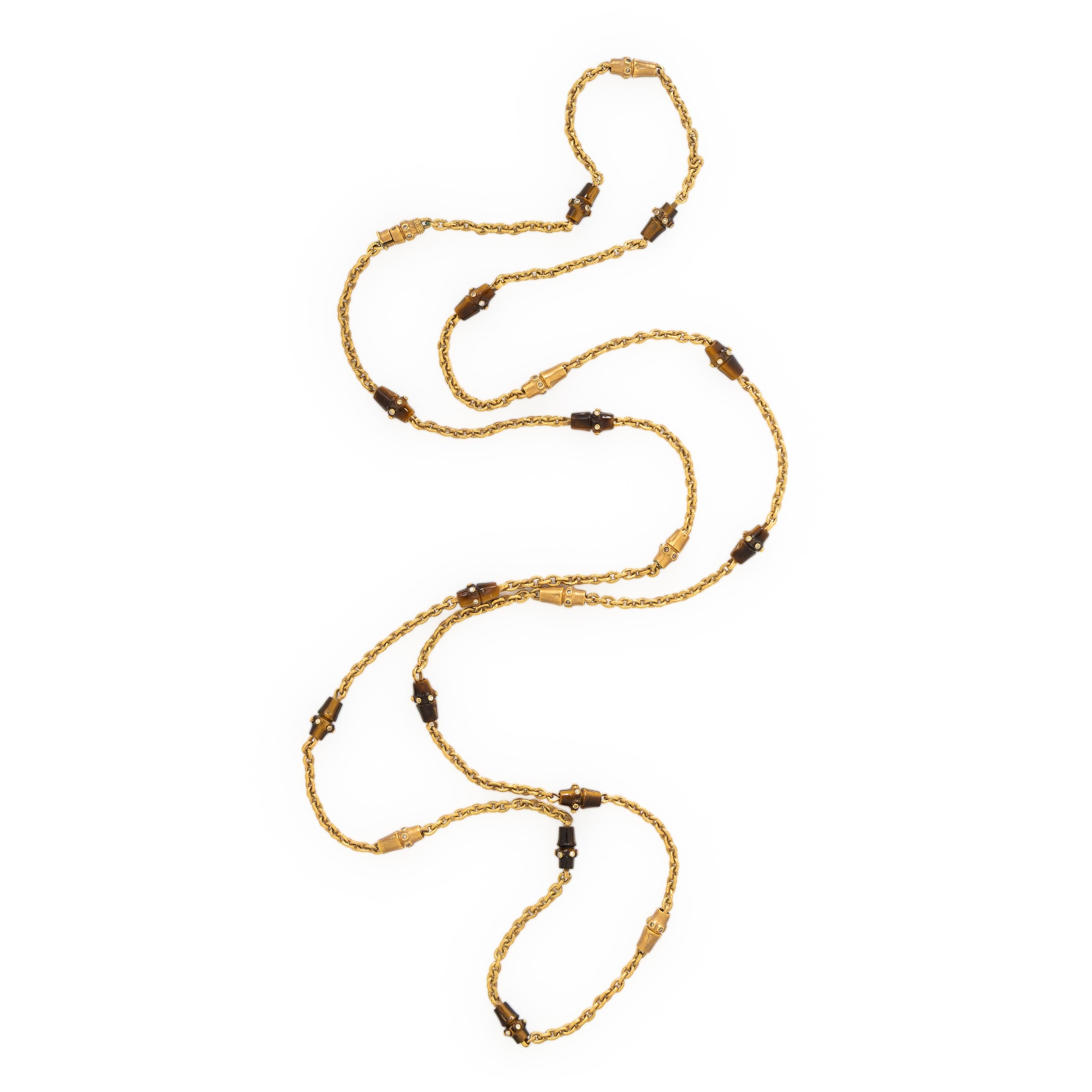 Mish, Yellow Gold, Tiger's Eye Quartz, and Diamond Necklace