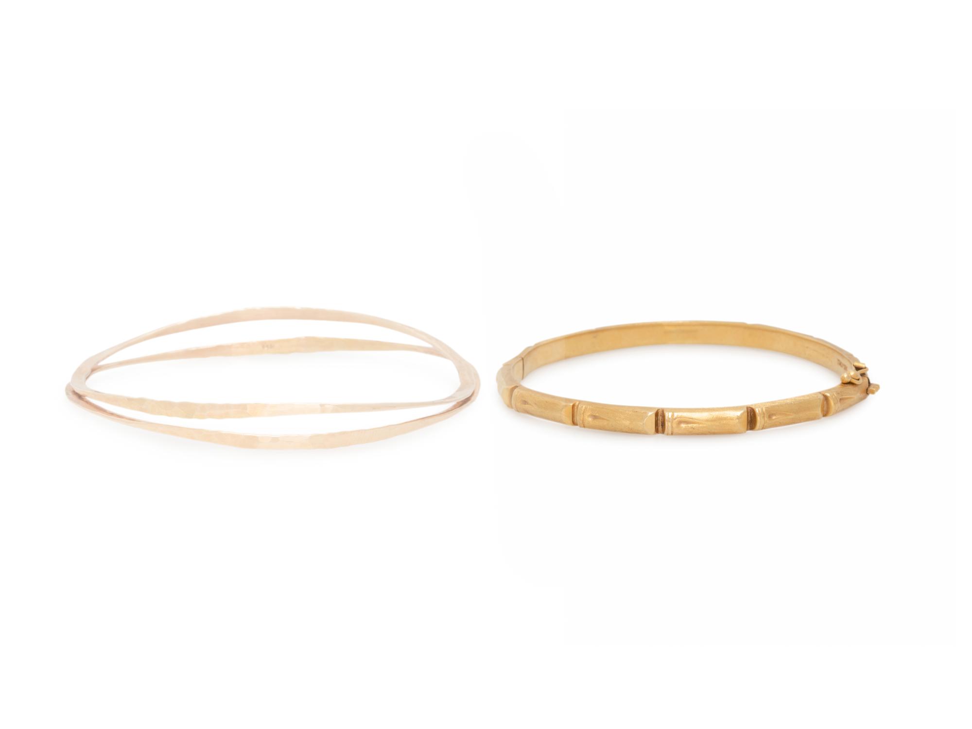 COLLECTION OF YELLOW GOLD BANGLE BRACELETS