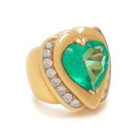SUSAN BERMAN, YELLOW GOLD, EMERALD AND DIAMOND RING