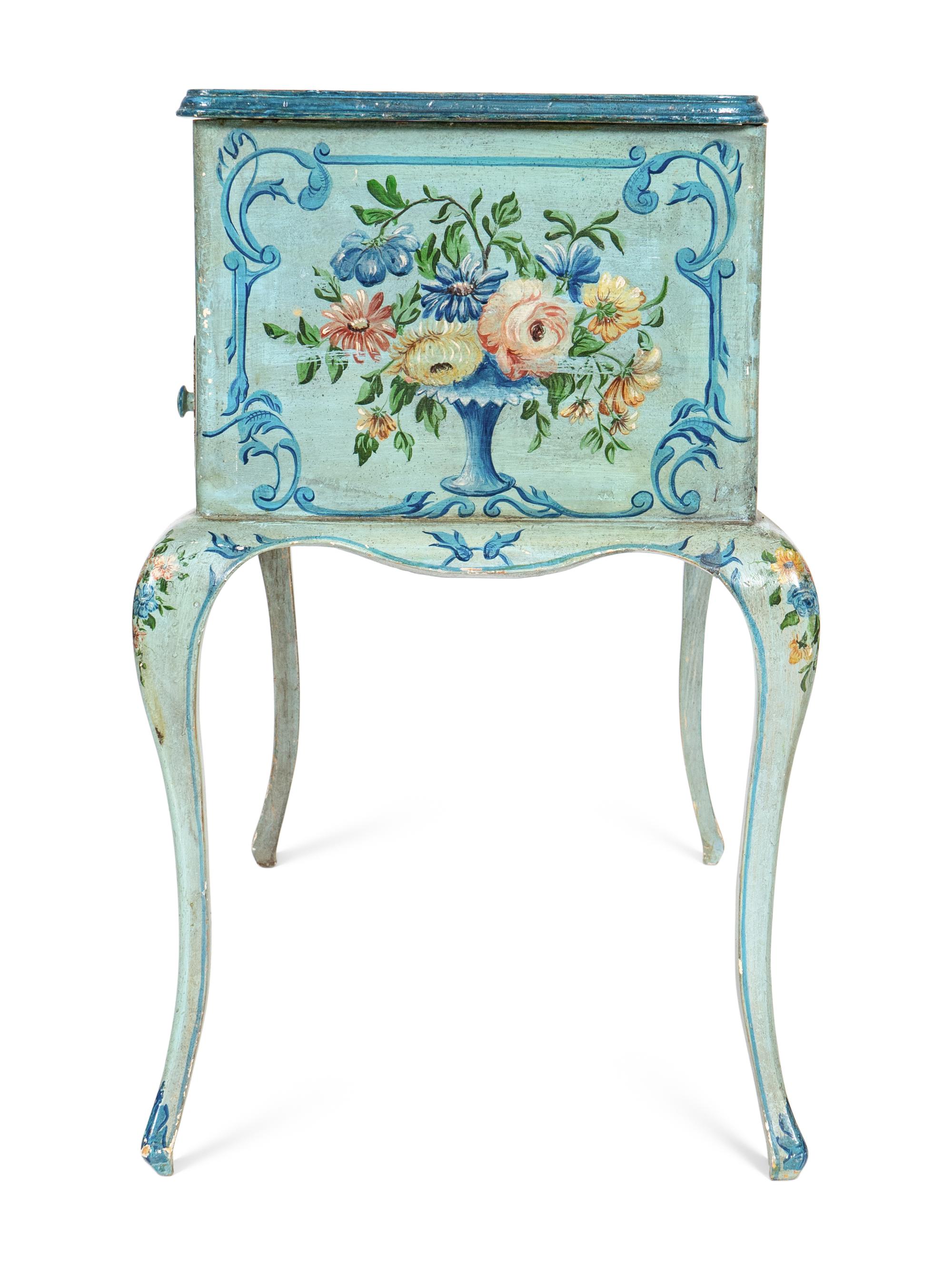 A Louis XV Style Painted Dressing Table with Polychromed Floral Decoration