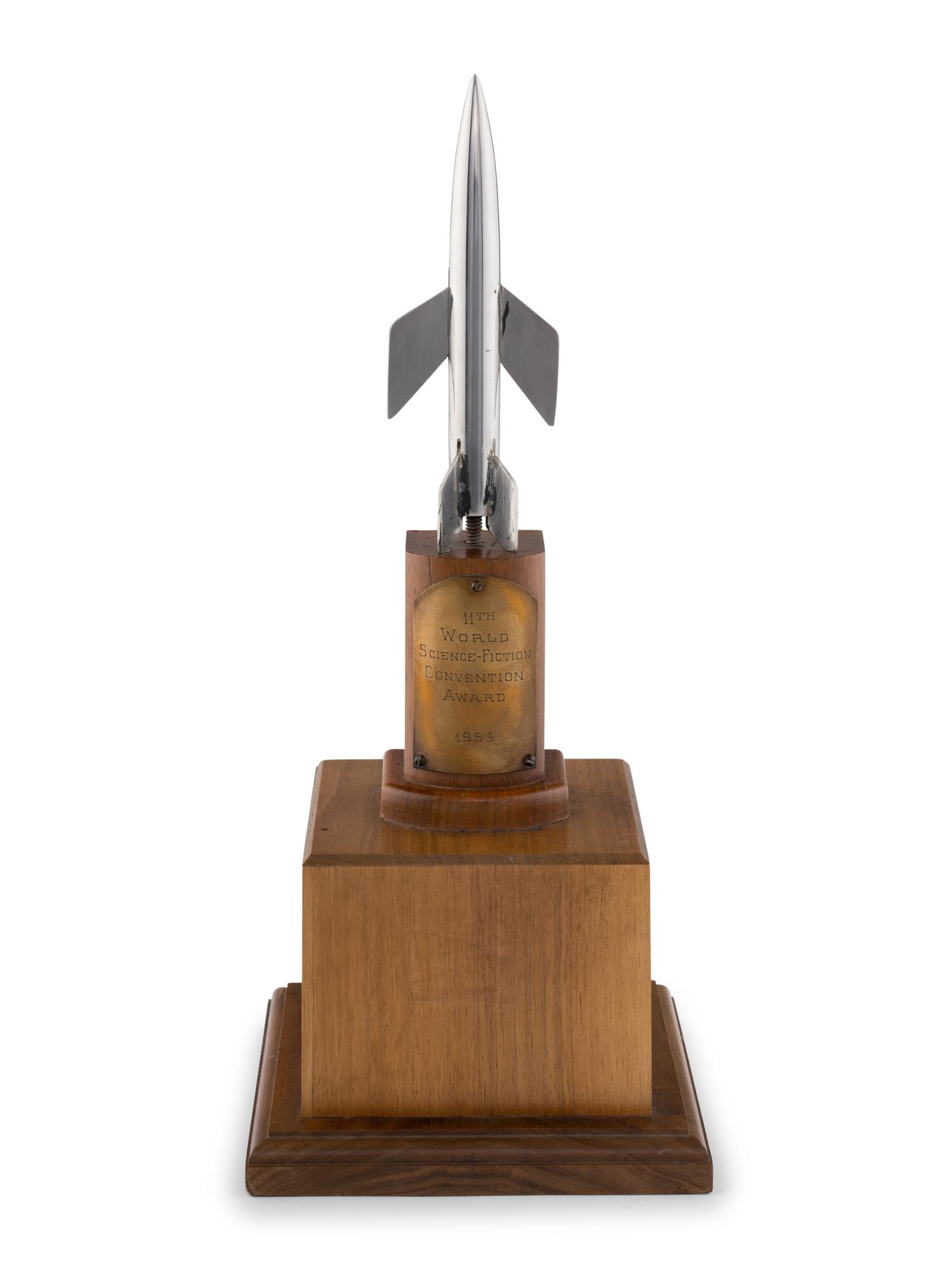 [HUGO AWARDS]. Award given to Forrest J. Ackerman by Isaac Asimov at the 11th WorldCon. 1953