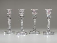 Four Molded Glass Dolphin Candlesticks