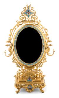 A Continental Gilt Bronze and Champleve Mirror, Height 22 inches.