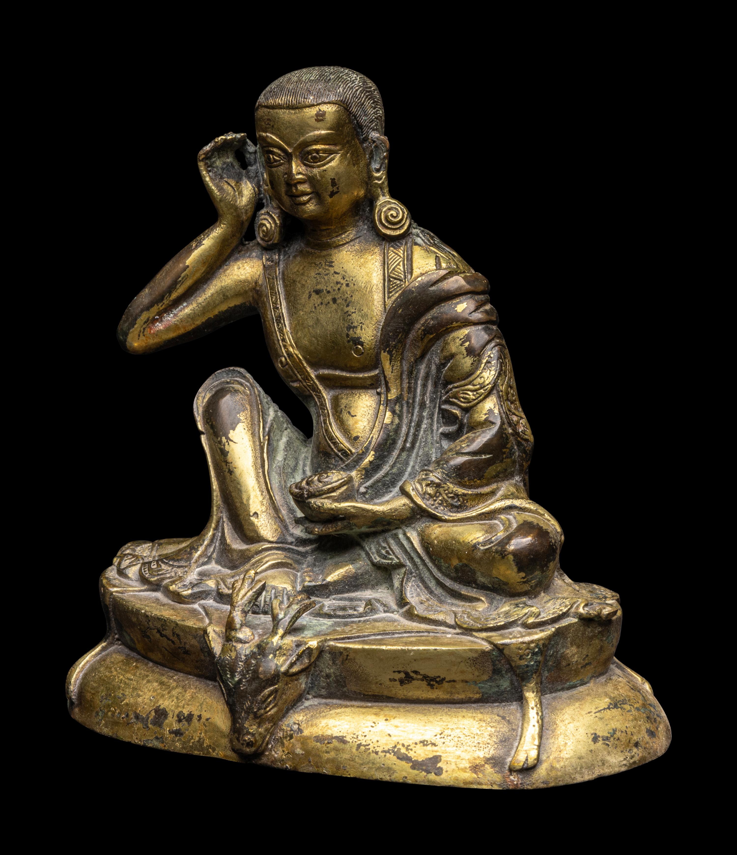 A Sino-Tibetan Gilt Bronze Figure of Milarepa 銅米拉日巴尊者像