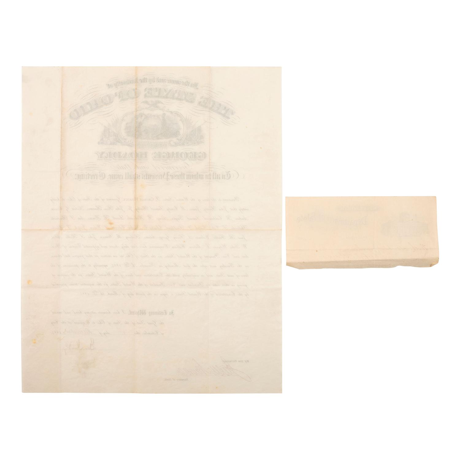 [POLITICS IN AMERICA] - [OHIO]. A group of 4 documents signed, incl. William McKinley.