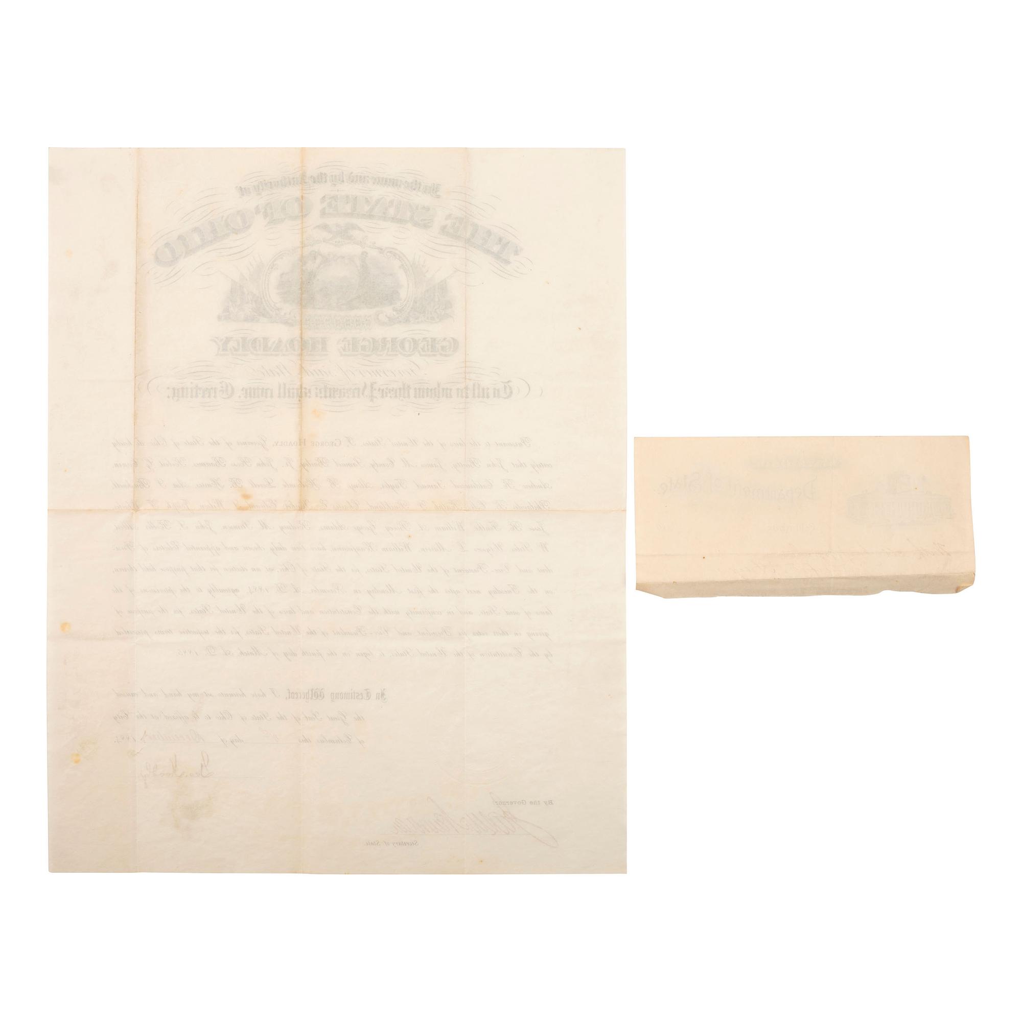 [POLITICS IN AMERICA] - [OHIO]. A group of 4 documents signed, incl. William McKinley.