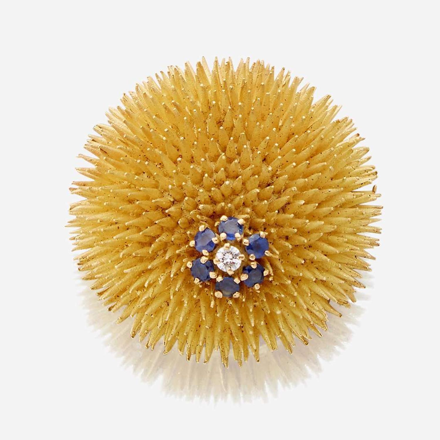 An eighteen karat gold, diamond, and sapphire brooch, Tiffany & Co.