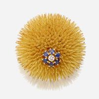 An eighteen karat gold, diamond, and sapphire brooch, Tiffany & Co.