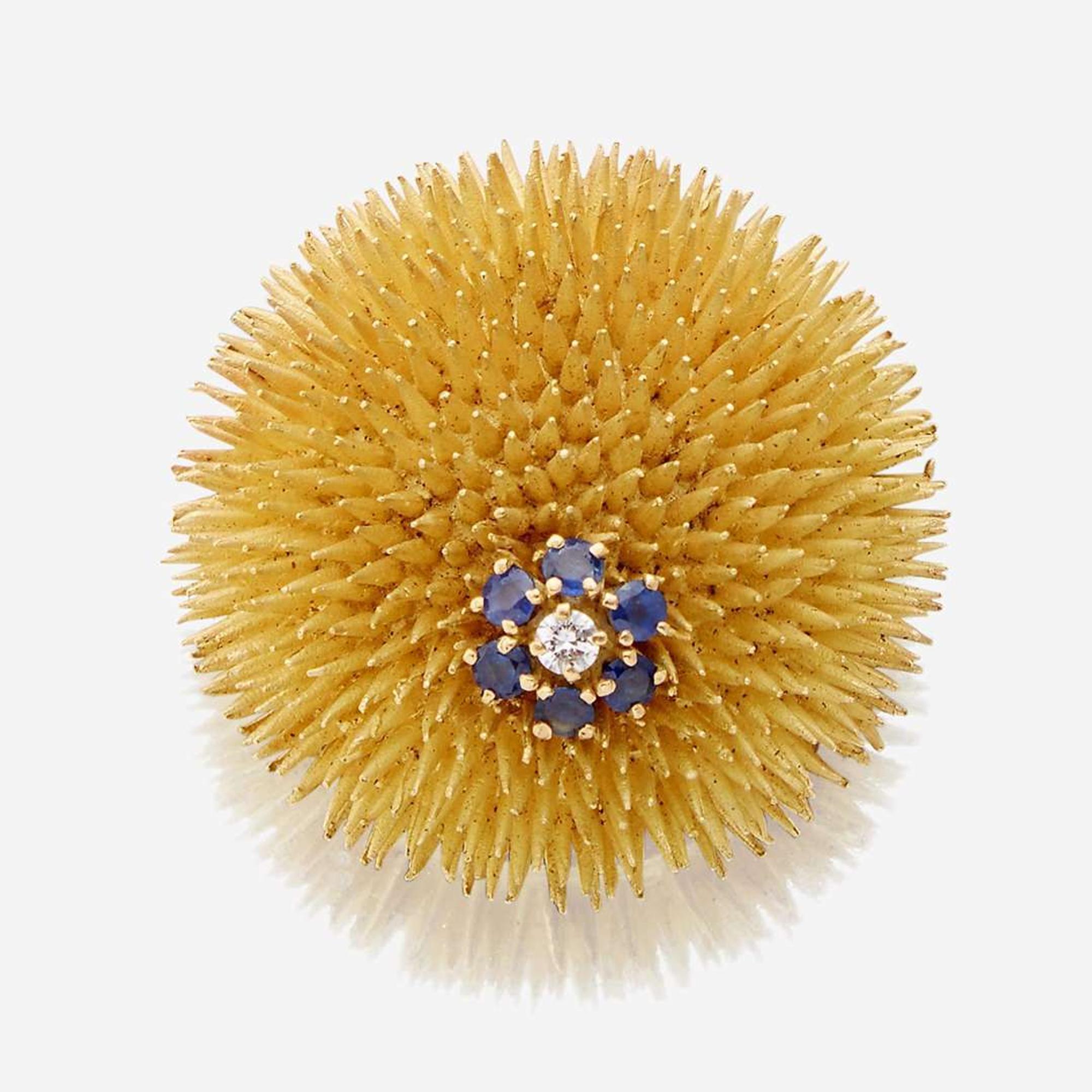 An eighteen karat gold, diamond, and sapphire brooch, Tiffany & Co.