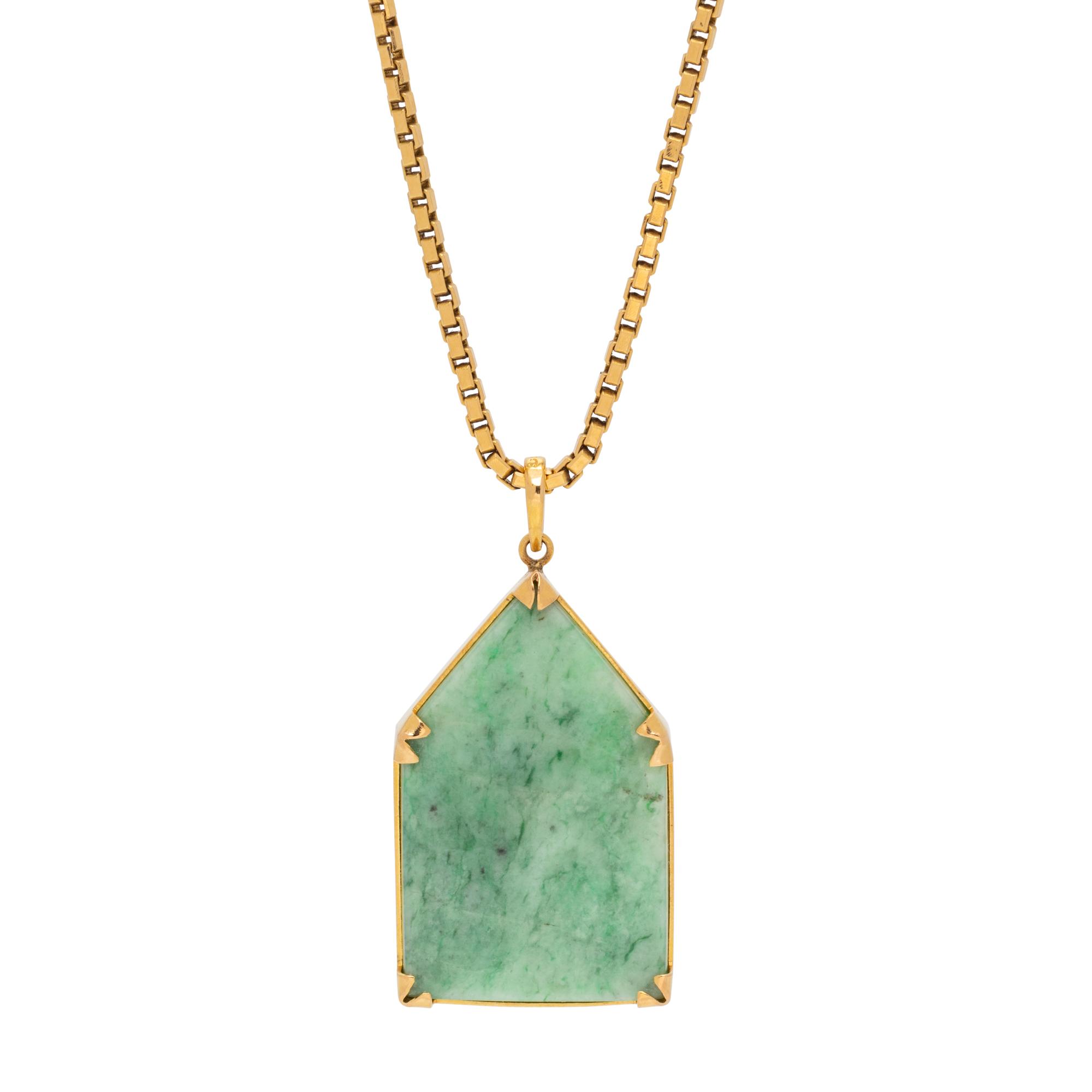 YELLOW GOLD AND AVENTURINE QUARTZ PENDANT/NECKLACE