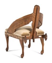 A Pair of Egyptian Revival Mother-of-Pearl Inlaid Figural Armchairs