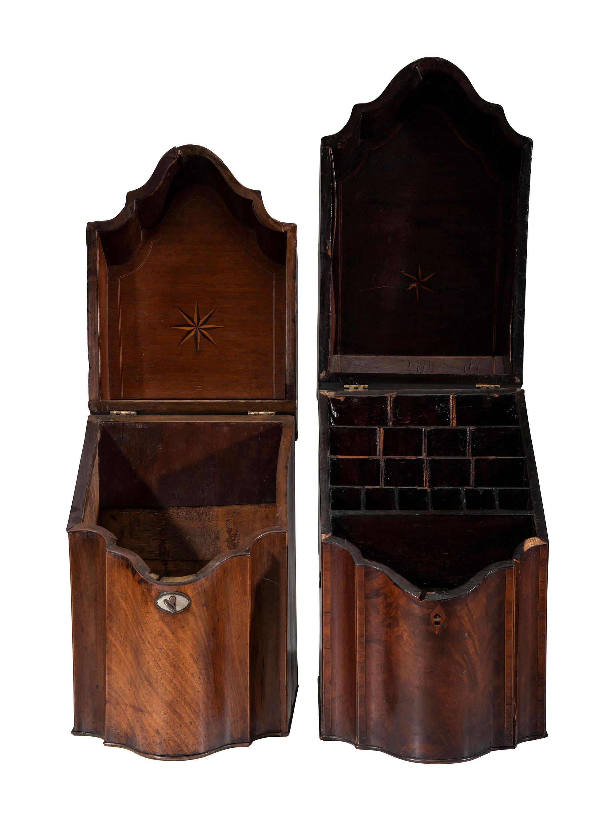Two Georgian Mahogany Knife Boxes with Shell Inlay