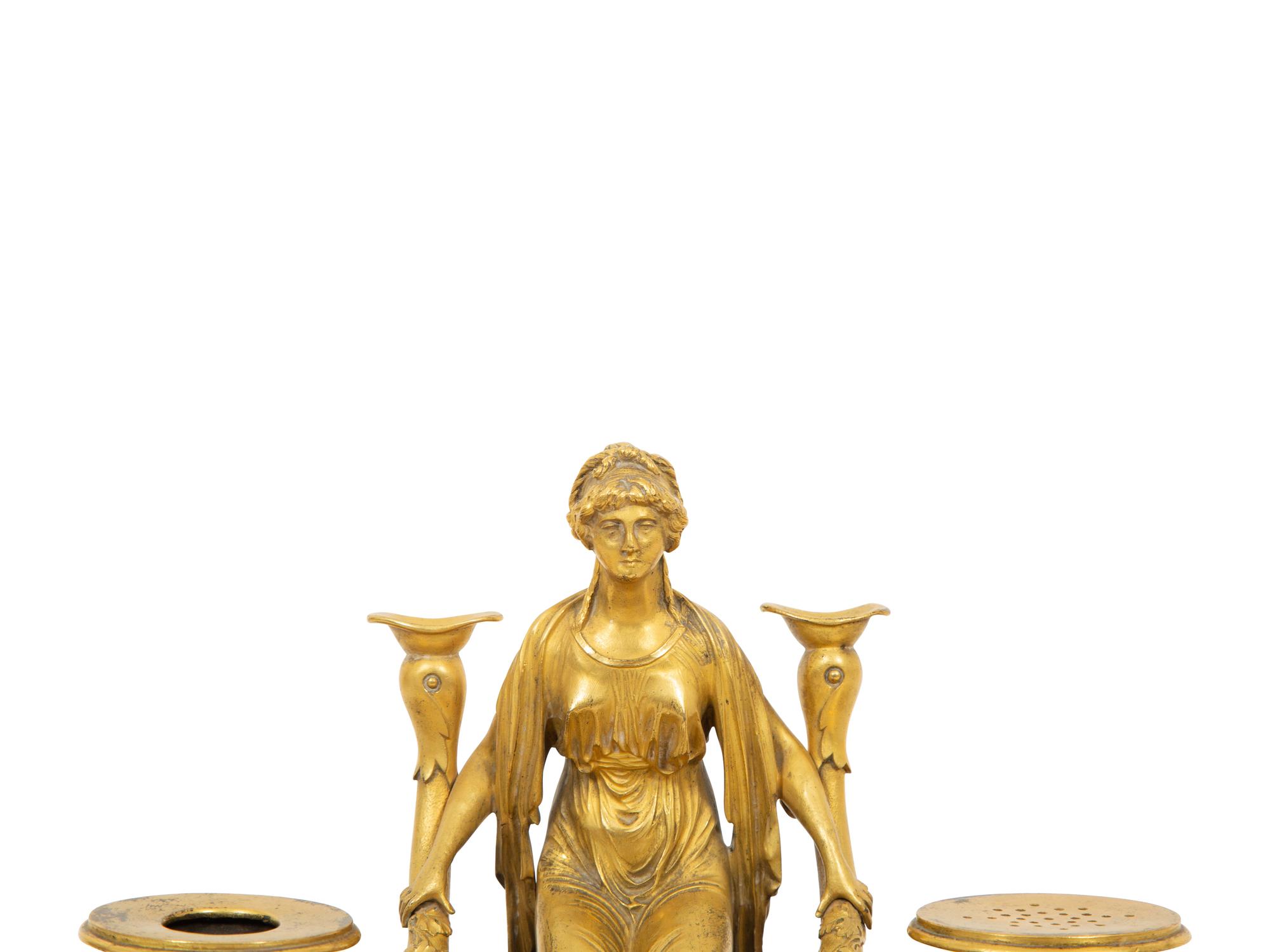 A Regency Gilt Bronze and Mahogany Ink Stand