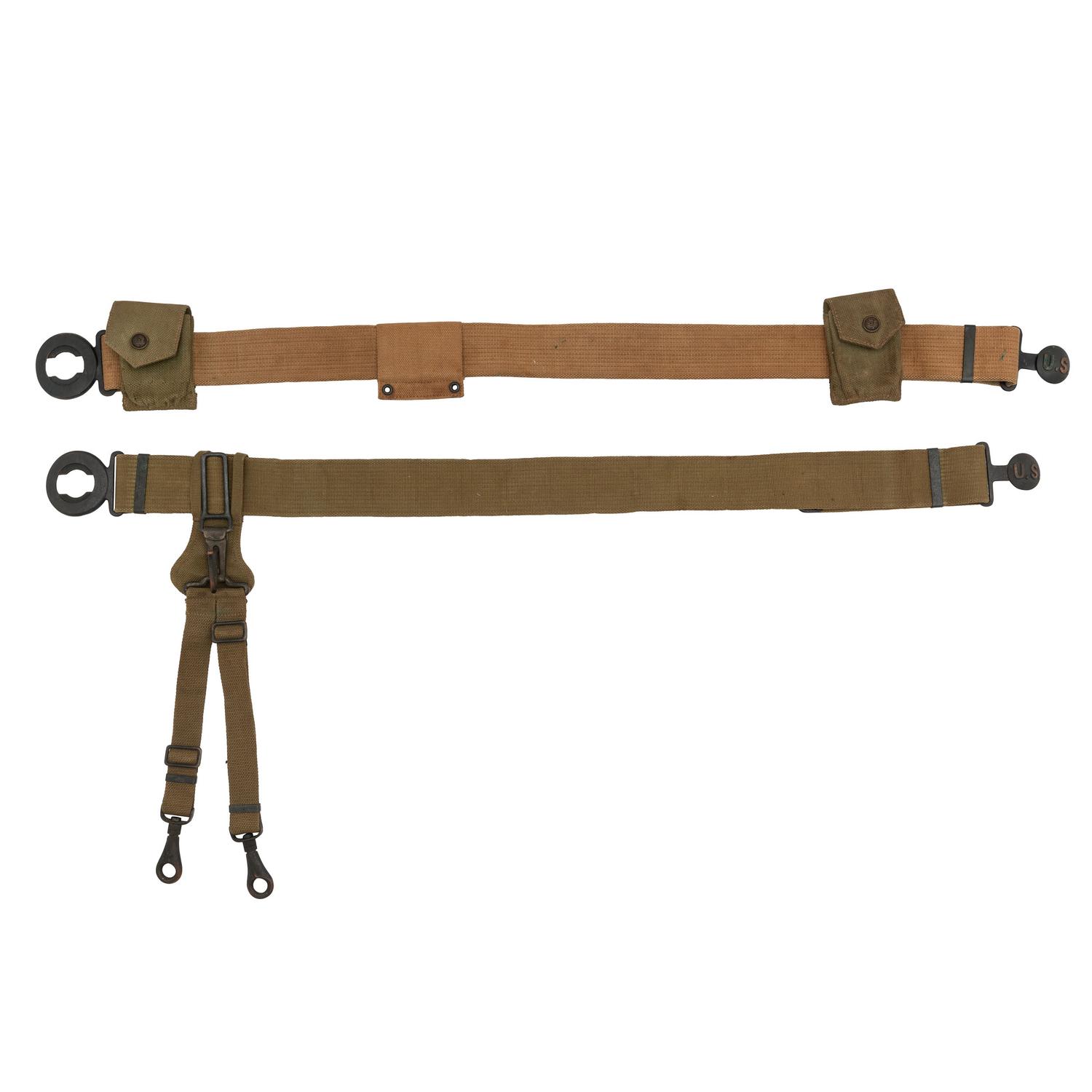 Two US Pattern 1910 Mills Garrison Belts, one with Sword Hangers