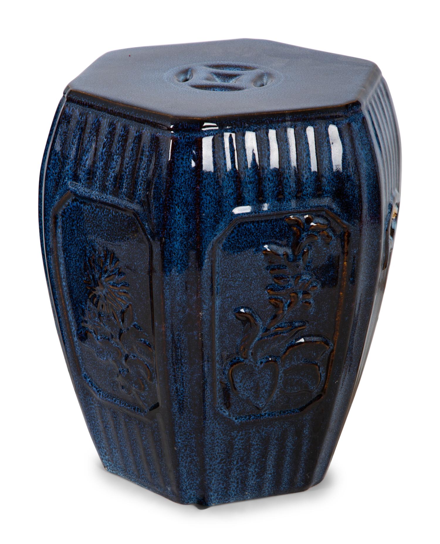 Six Chinese Blue Glazed Barrel-Form Hexagonal Garden Seats — 20TH CENTURY