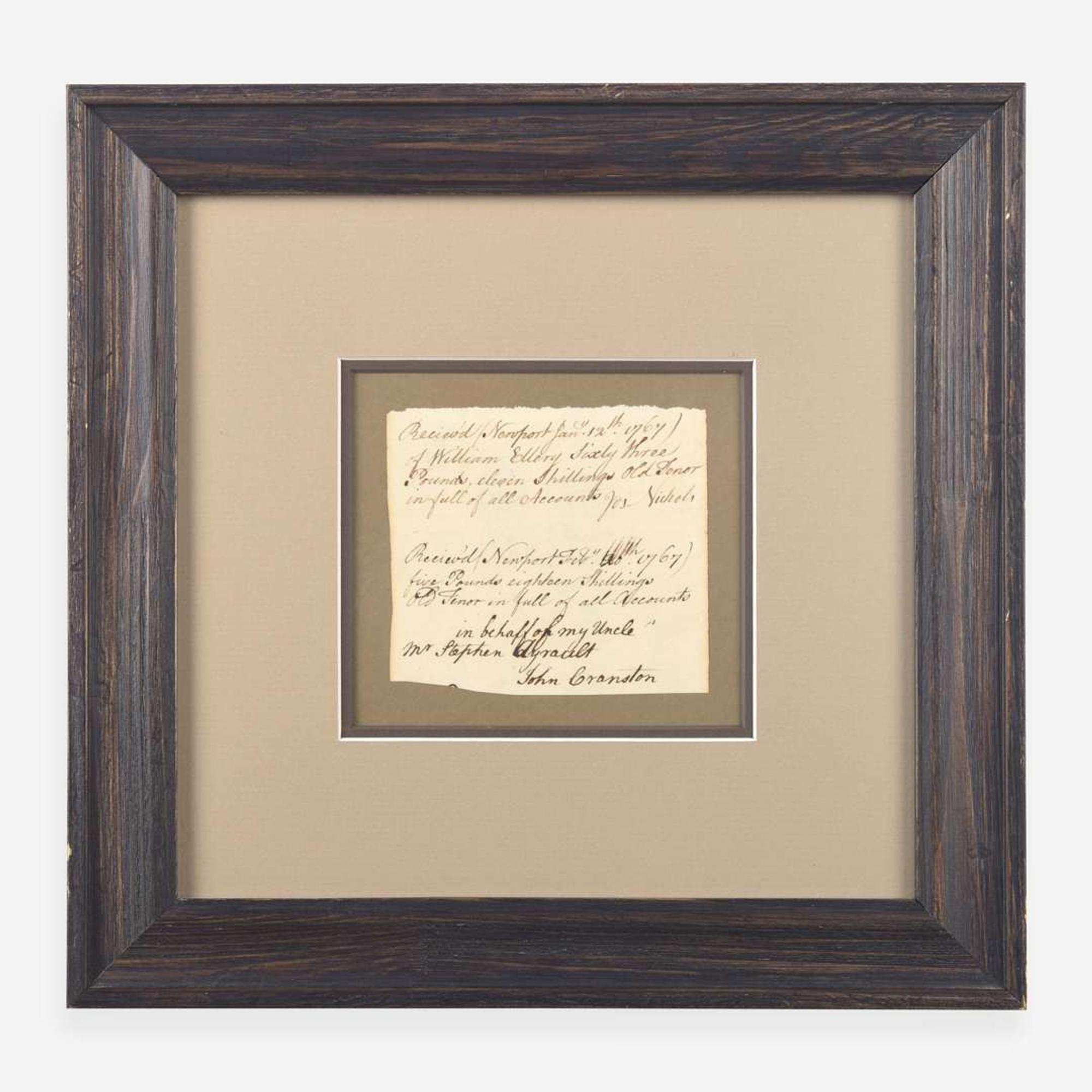 [Declaration of Independence] [Rhode Island] Ellery, William Autograph Document, signed