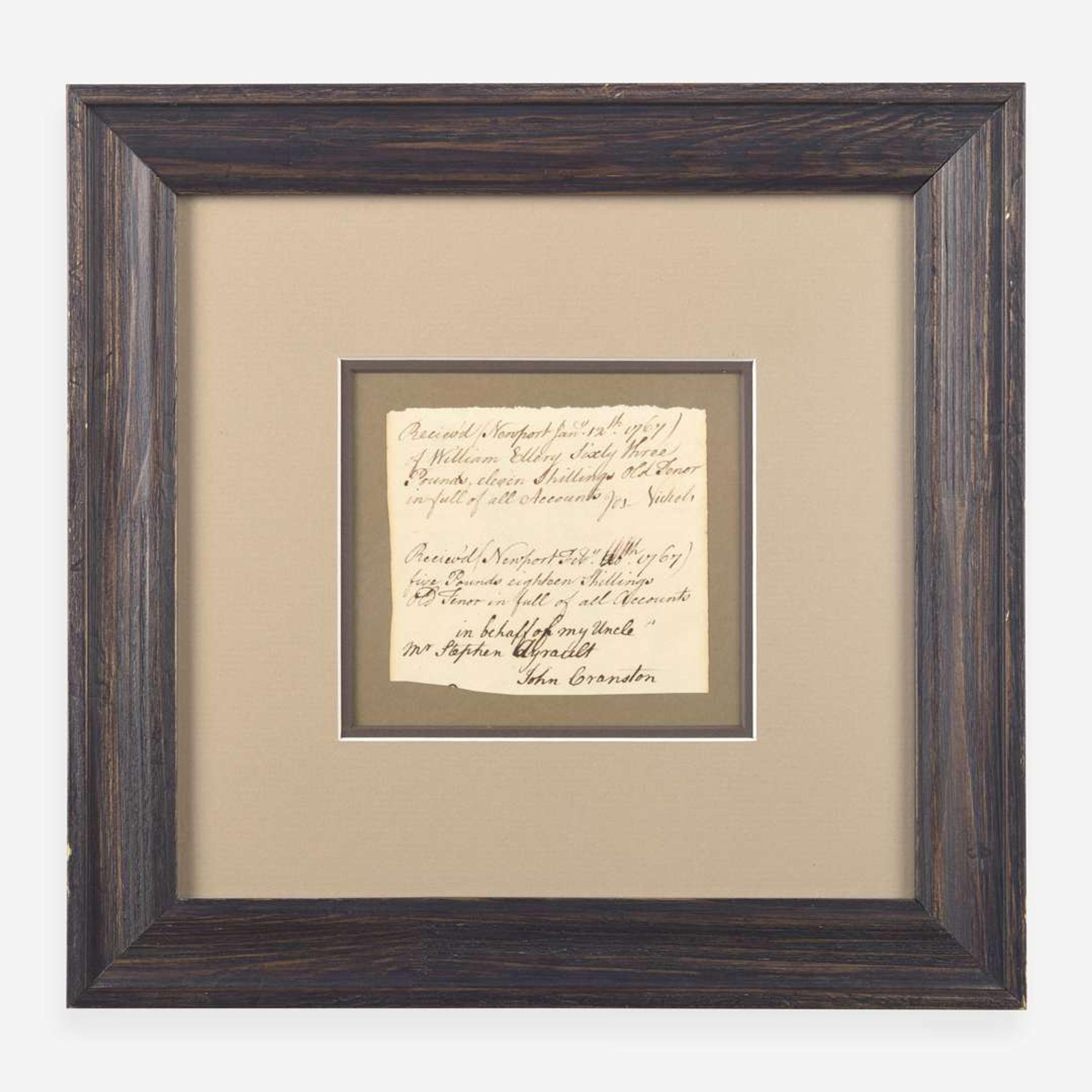 [Declaration of Independence] [Rhode Island] Ellery, William Autograph Document, signed