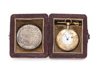 A Historic 18 Karat Tricolor Gold Open Face Jacquemart Automaton Quarter Repeater Pocket Watch Purportedly Owned by Marquis de Lafayette