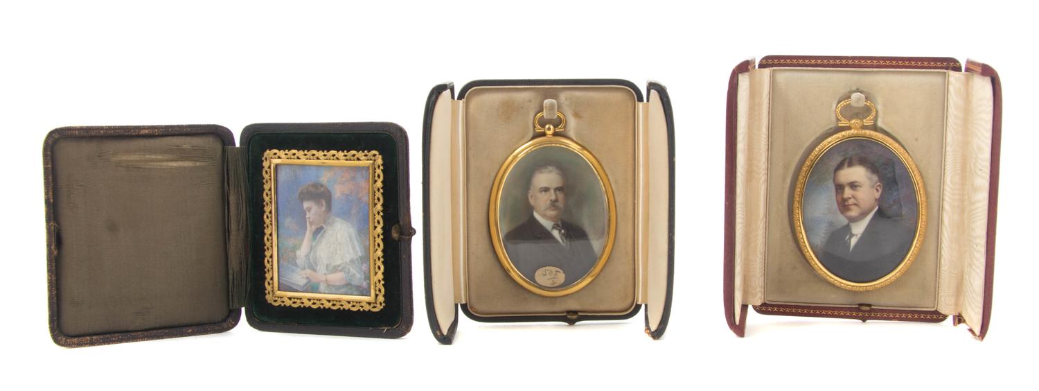 Nine Continental Portrait Miniatures, Height of first 5 3/4 inches.