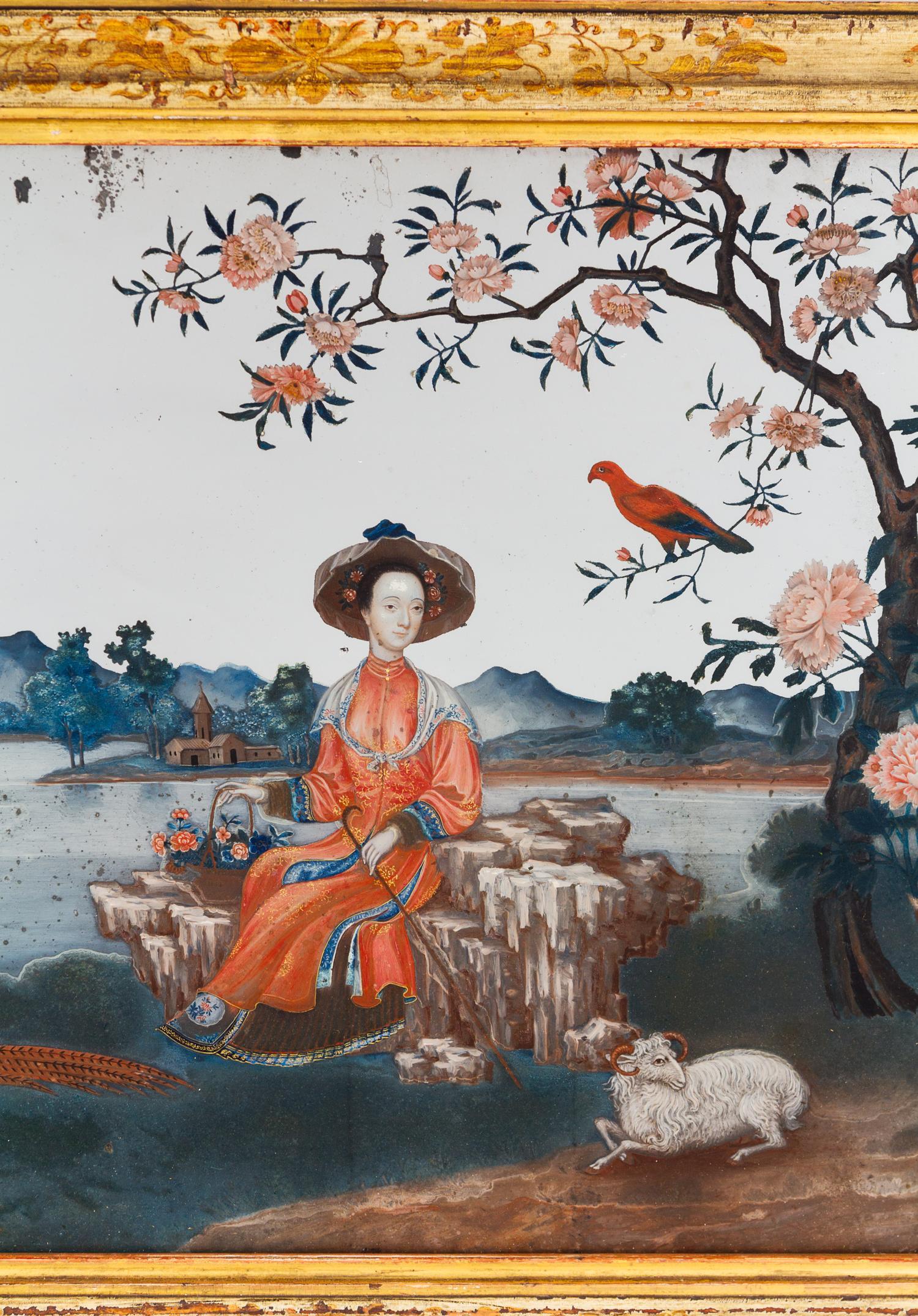 A Chinese Export Reverse Painted Glass Mirror — QIANLONG PERIOD (1735-1796)
