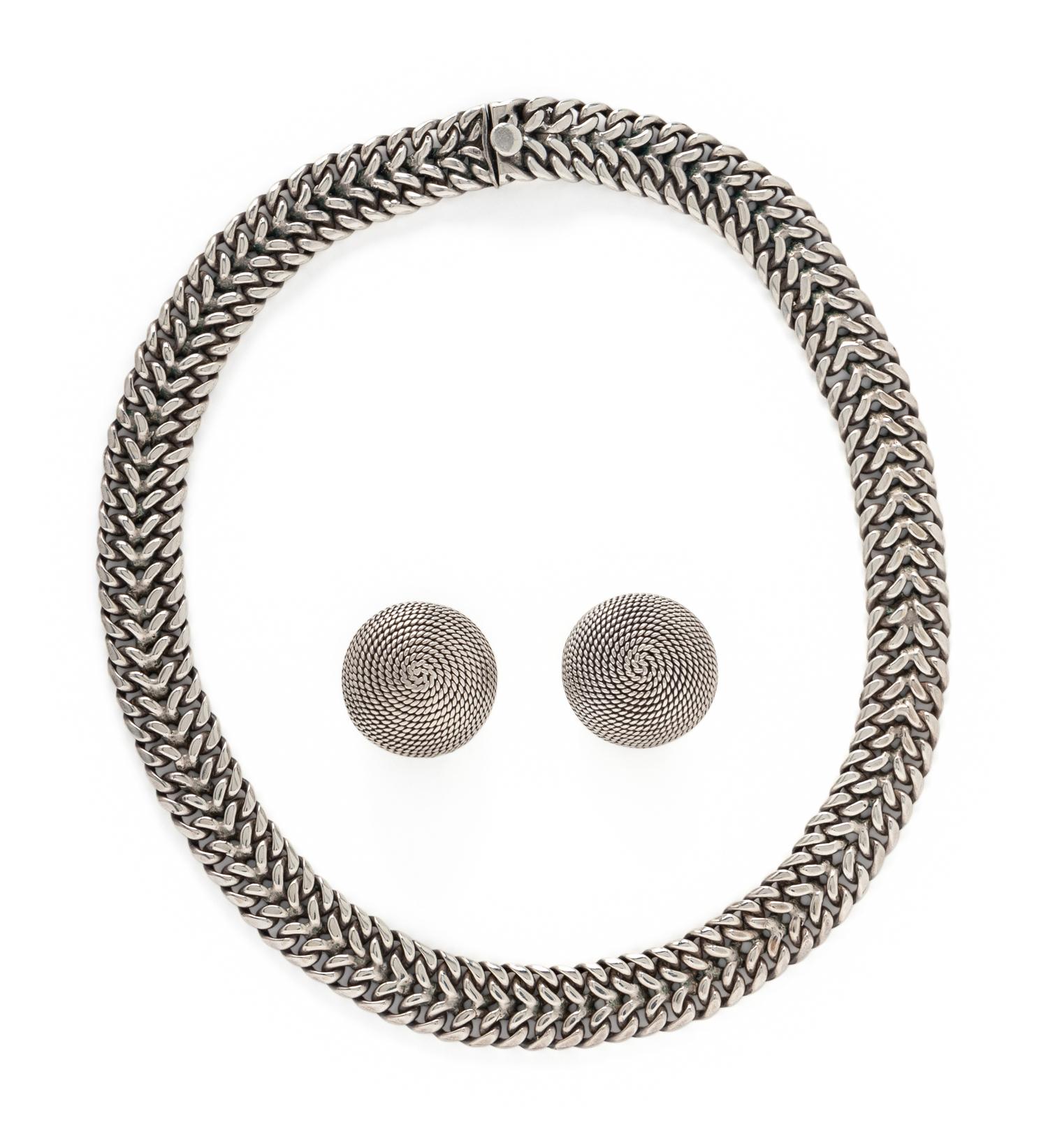 MEXICAN, SILVER NECKLACE AND EARRINGS