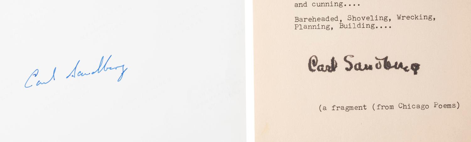 [AUTHORS]. Autographs from authors and poets including SANDBERG, WHITTIER, SAND, & BUCK.