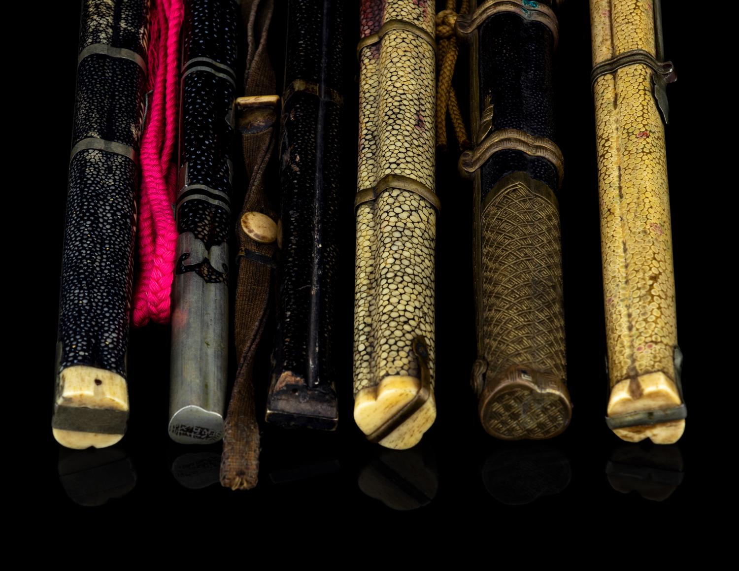 Six Chinese Sharkskin Knife and Chopsticks Sets