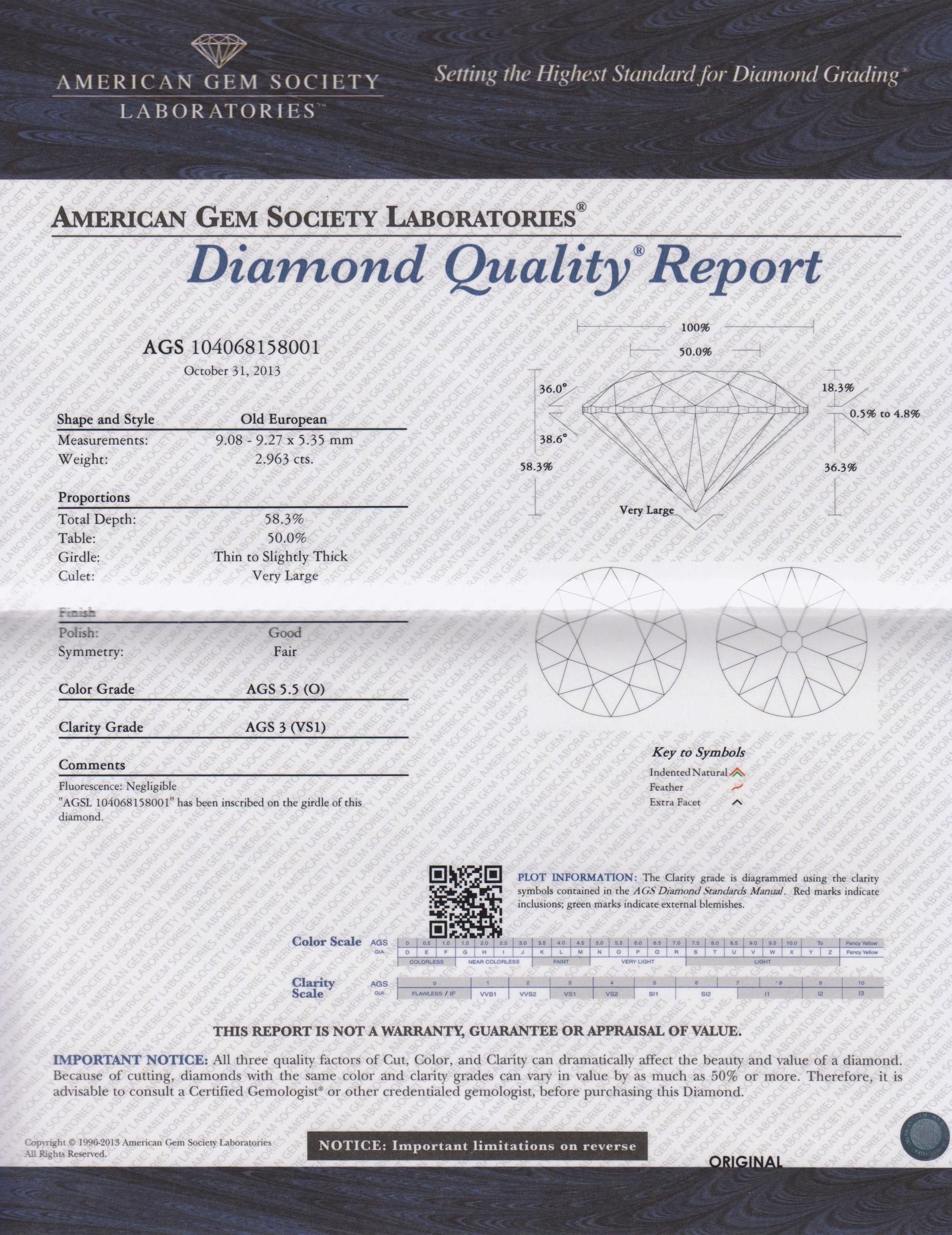A 2.96 Carat Old European Cut Diamond,