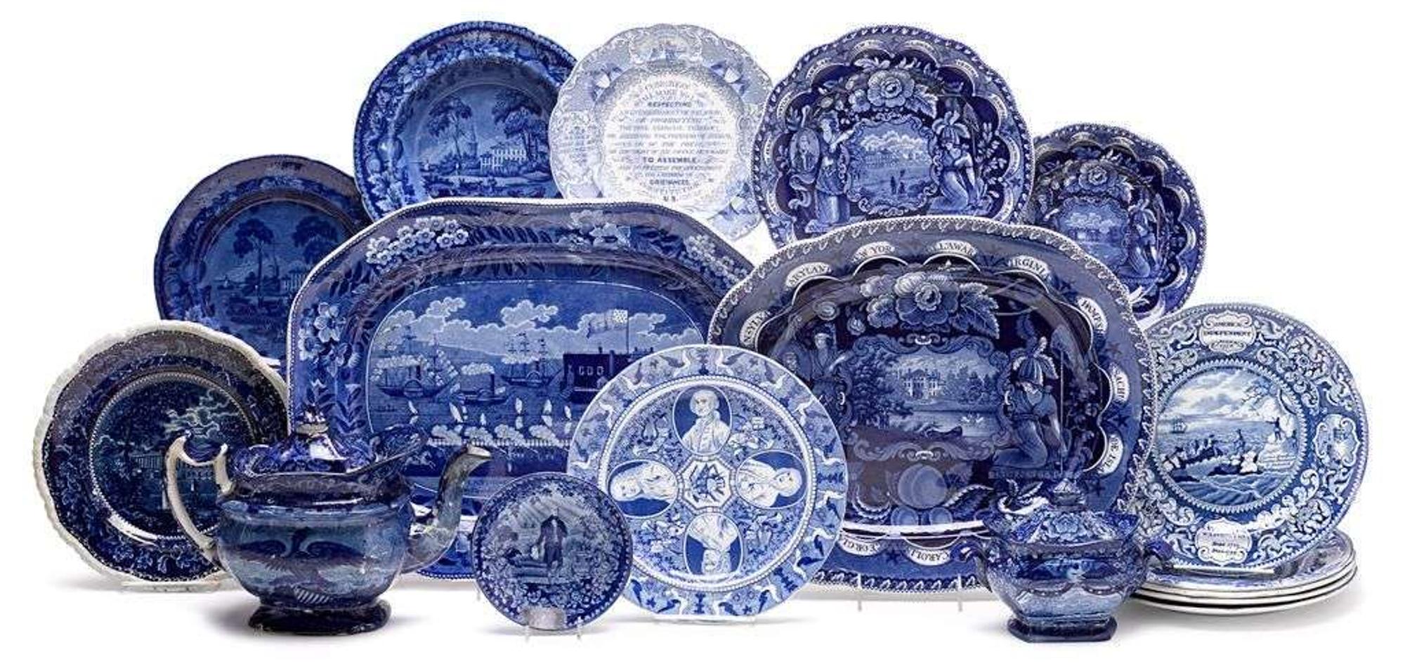 Large Staffordshire Historical Blue transfer-printed platter clews, first third 19th century