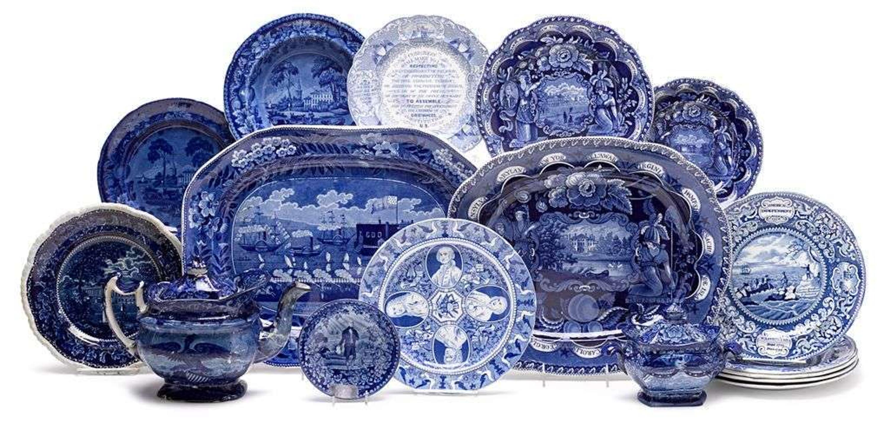 Large Staffordshire Historical Blue transfer-printed platter clews, first third 19th century