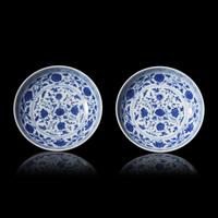 A Pair of Chinese Blue and White Porcelain Dishes, Late Qing Dynasty/Republic Period 晚清/民國 青花纏枝蓮紋碟一對