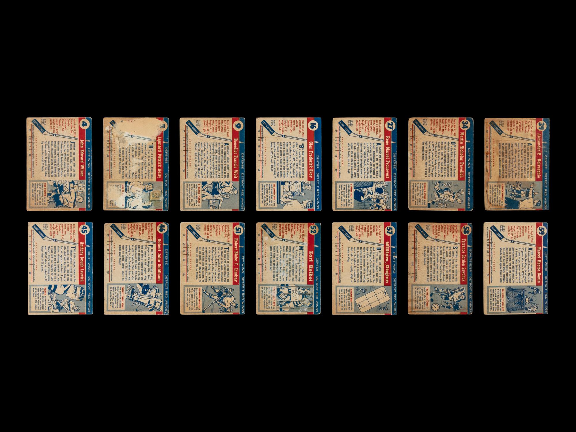 A Collection of Detroit Red Wings 1954 Topps Hockey Cards (14)