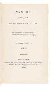 SCOTT, Walter, Sir (1771-1832). Ivanhoe . Edinburgh: for Archibald Constable and Co. and Hurst, Robinson, and Co., 1820.