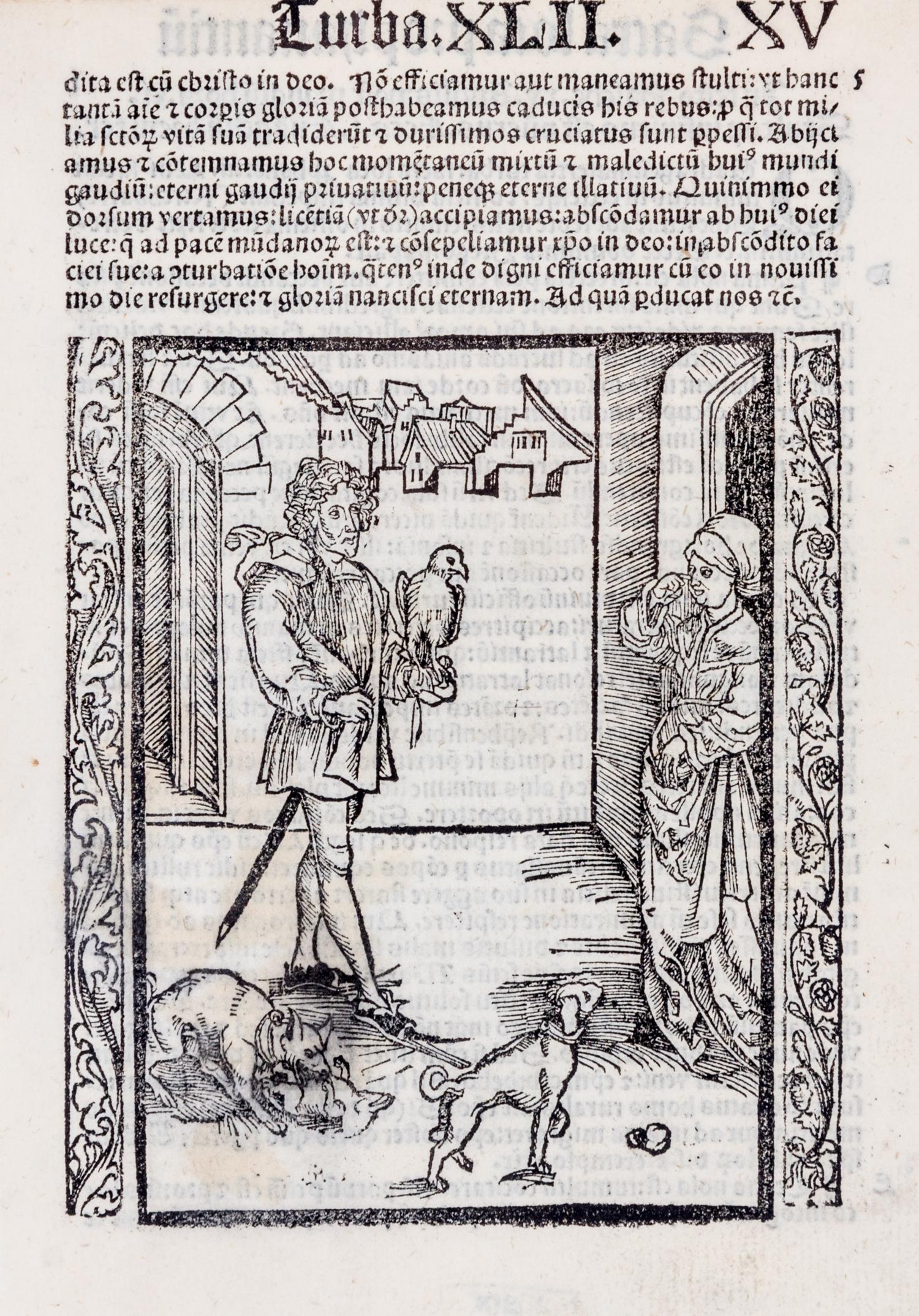 Albrecht Durer, (German, 1471-1528), The Fanatical Falcon and Dog Lover (from Ship of Fools), 1511