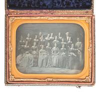 [EARLY PHOTOGRAPHY]. A pair of half plate daguerreotypes featuring groups of women, incl. a portrait of a large female class and a smaller group portrait by MEAD BROTHERS, NY.