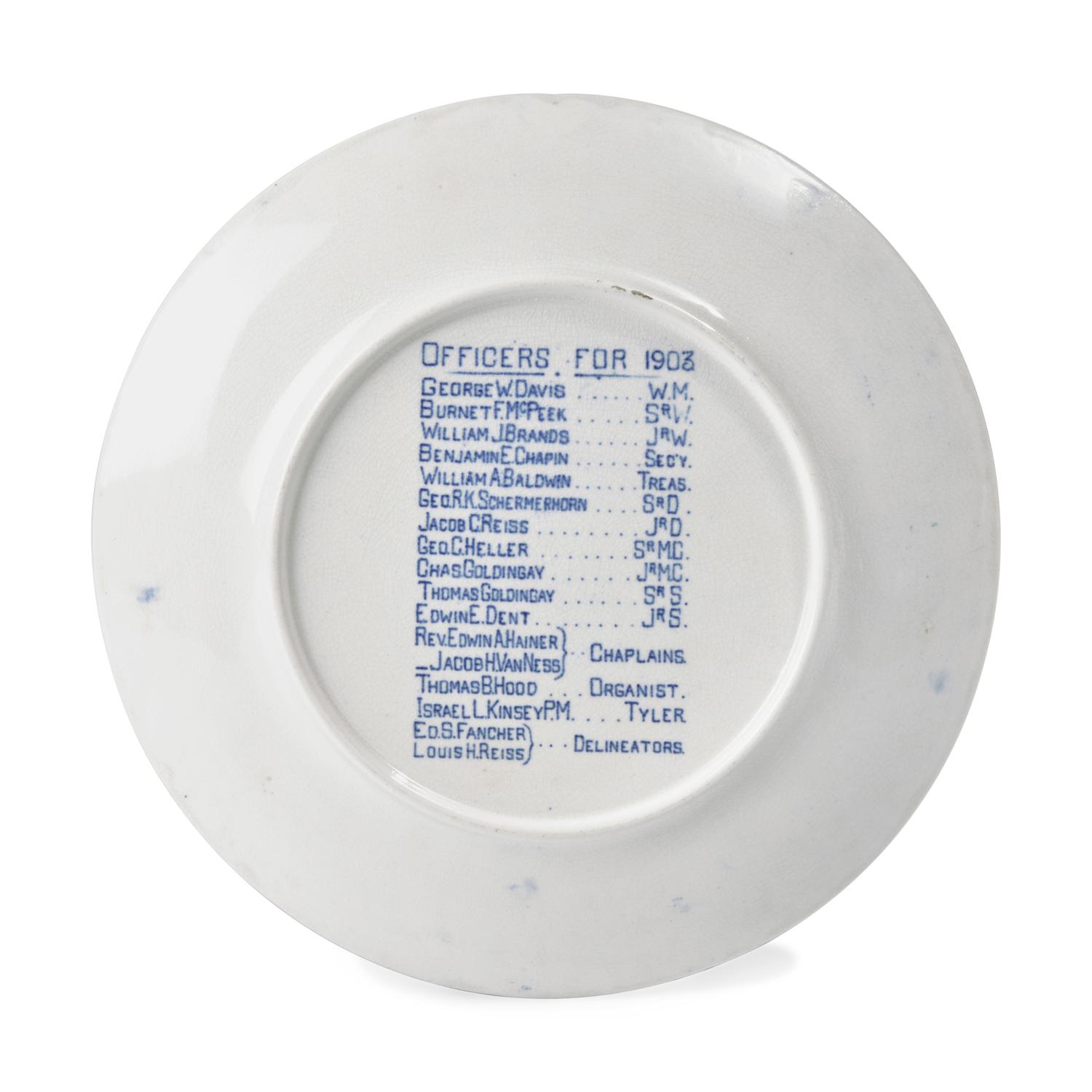 A Blue and White Transfer-Decorated Masonic Plate for Northern Lodge, Newark, New Jersey