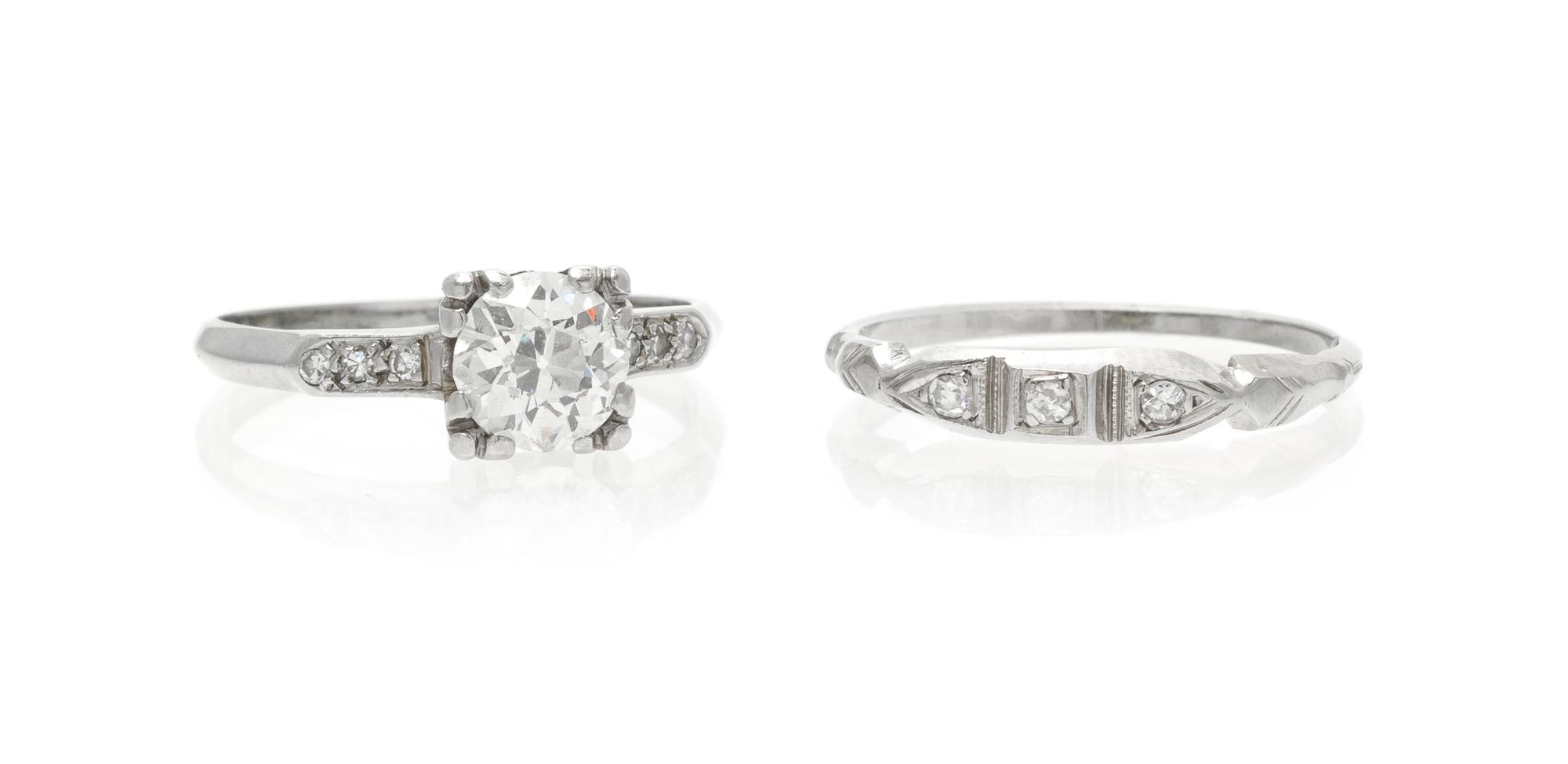 A Collection of White Gold and Diamond Rings, 1.90 dwts.