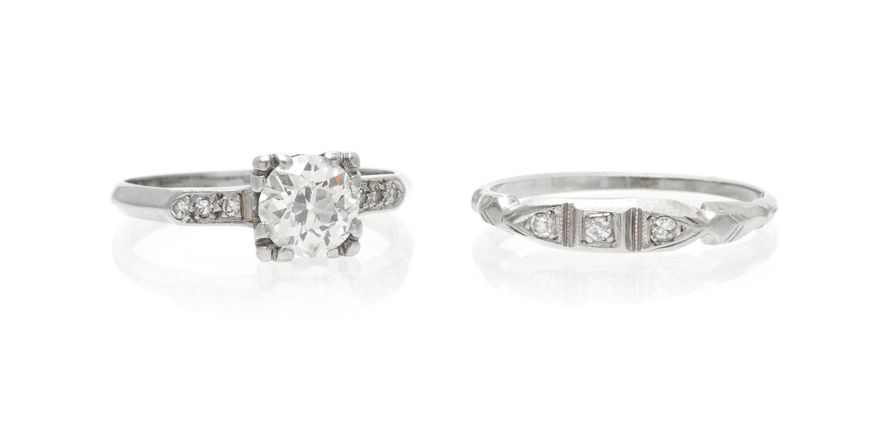 A Collection of White Gold and Diamond Rings, 1.90 dwts.