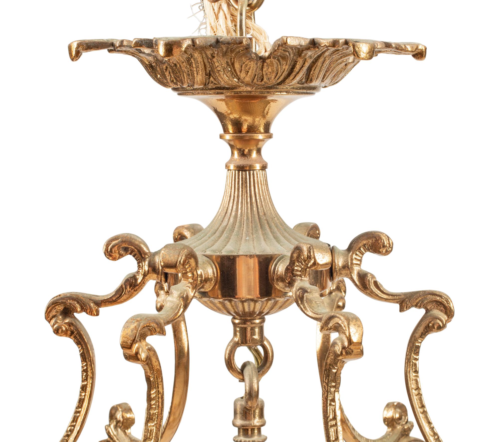 A Pair of Louis XV Style Gilt Bronze and Glass Hall Lanterns