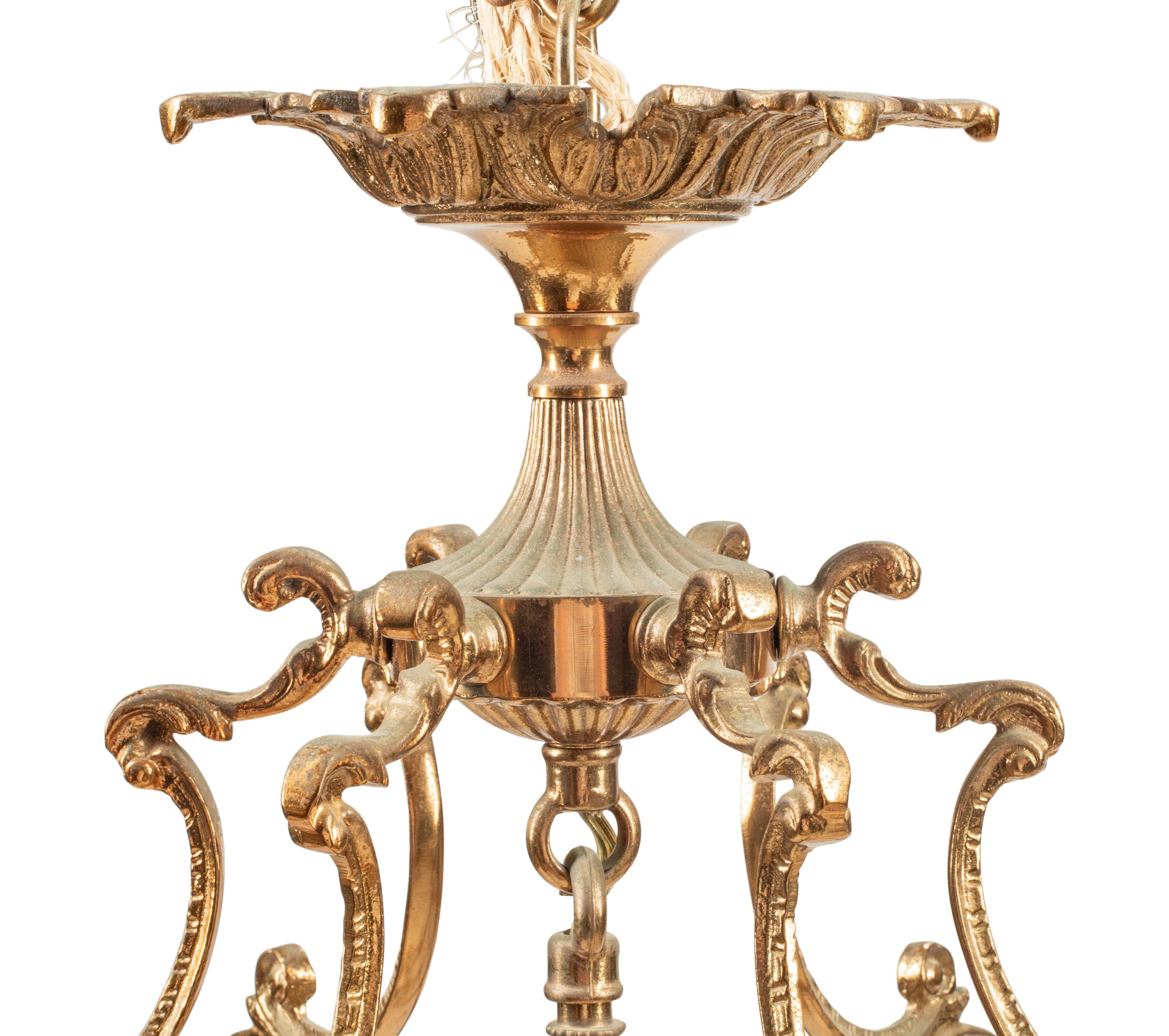 A Pair of Louis XV Style Gilt Bronze and Glass Hall Lanterns