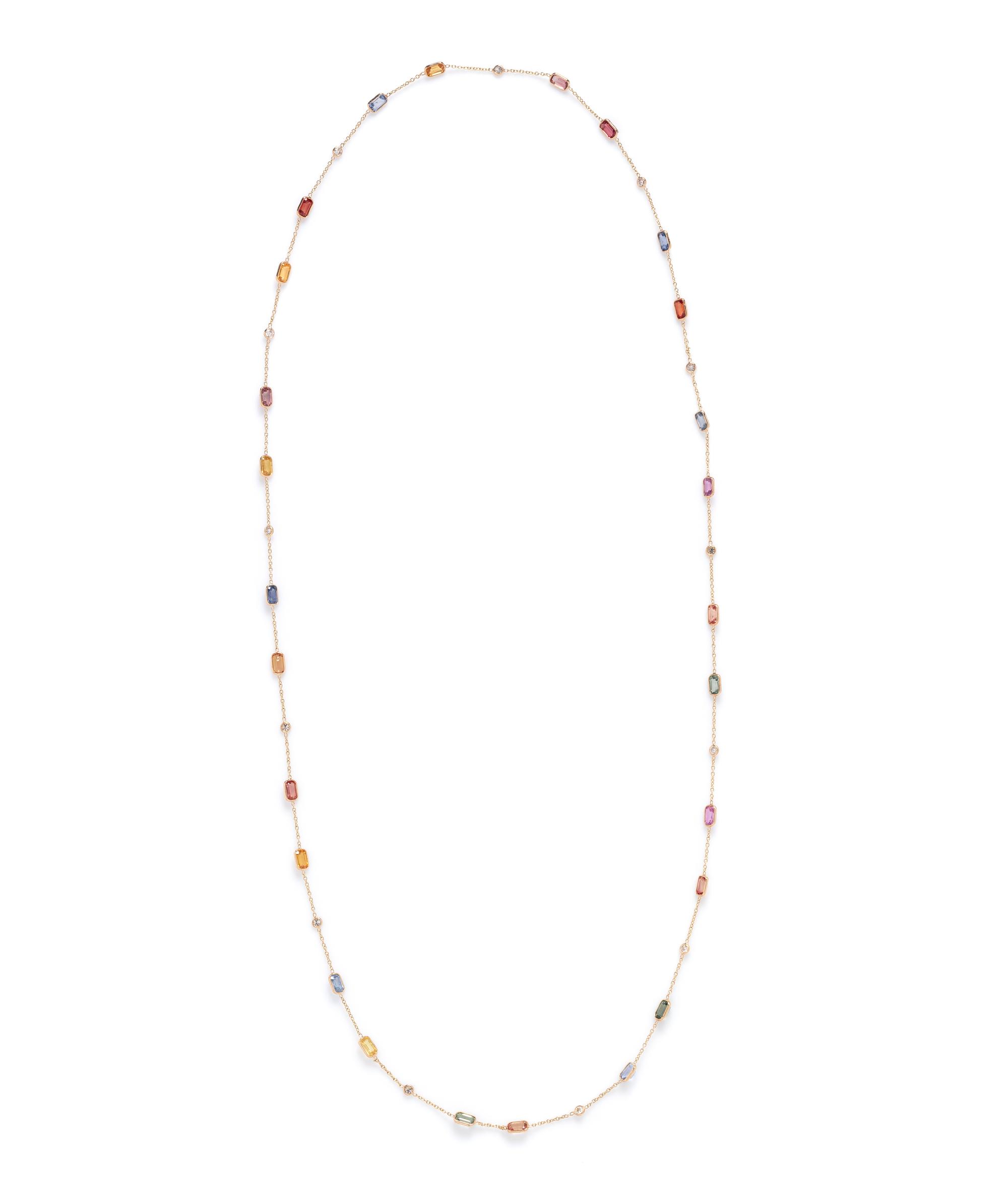 YELLOW GOLD, MULTICOLOR SAPPHIRE AND DIAMOND NECKLACE